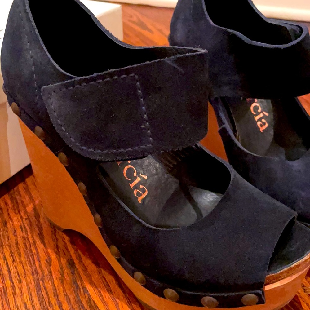 Pedro Garcia wedge blue suede open toe shoes